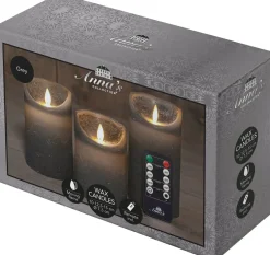 Best Anna's Collection LED Kerzen Set Dinu grau D 7,5 H 10 / 12,5 / 15 cm 3 St. Led Kerzen