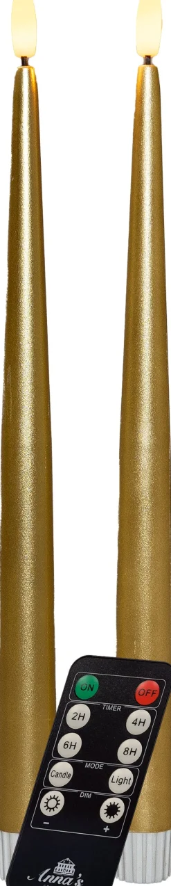 Anna's Collection LED Stabkerze mit Timer gold D 2,2 H 30 cm 2 St. Led Kerzen