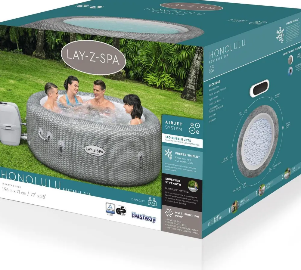 Sale Bestway Whirlpool aufblasbar Lay-Z-Spa Honolulu rund grau D 196 H 71 cm Pools & Planschbecken