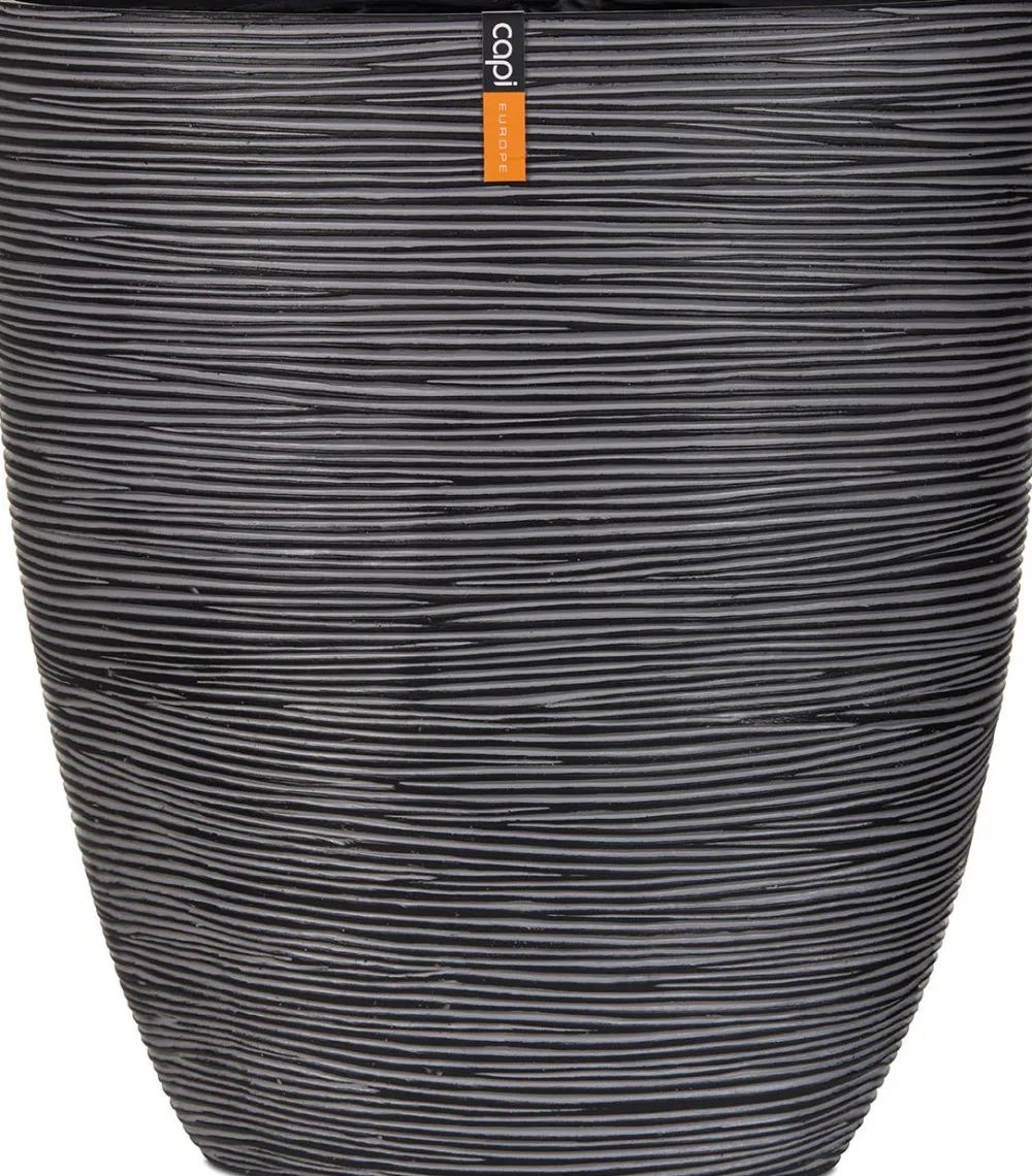 Capi Nature Rib Blumentopf oval 33 x 15 x 36 cm schwarz gerippt Blumentöpfe|Blumentöpfe & Pflanzgefäße