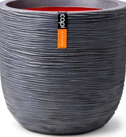 New Capi Nature Rib Blumentopf D 35 H 34 cm schwarz gerippt Blumentöpfe|Blumentöpfe & Pflanzgefäße