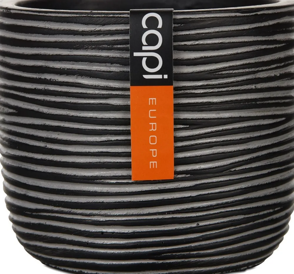 Discount Capi Nature Rib Blumentopf rund D 15 cm H 14 cm schwarz gerippt Blumentöpfe & Pflanzgefäße|Blumentöpfe