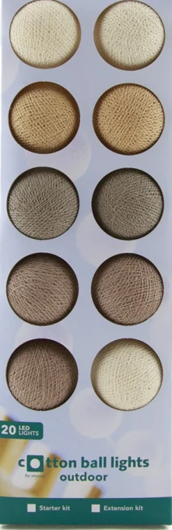 Sale Cotton Ball Lights Lichterkette Bonbon Starterset braun 7,4 m mit 20 Lampen Außenlichterketten