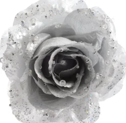 New Decoris Weihnachtsschmuck Rose mit Clip D 14 cm silber Weihnachtskugeln & -Anhänger