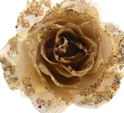 Discount Decoris Weihnachtsschmuck Rose mit Clip D 14 cm gold Weihnachtskugeln & -Anhänger