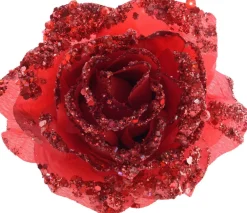 Online Decoris Weihnachtsschmuck Rose mit Clip D 14 cm rot Weihnachtskugeln & -Anhänger