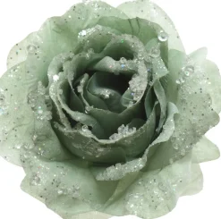 New Everlands Weihnachtsschmuck Rose mit Clip grün D 14 H 8,5 cm Weihnachtskugeln & -Anhänger