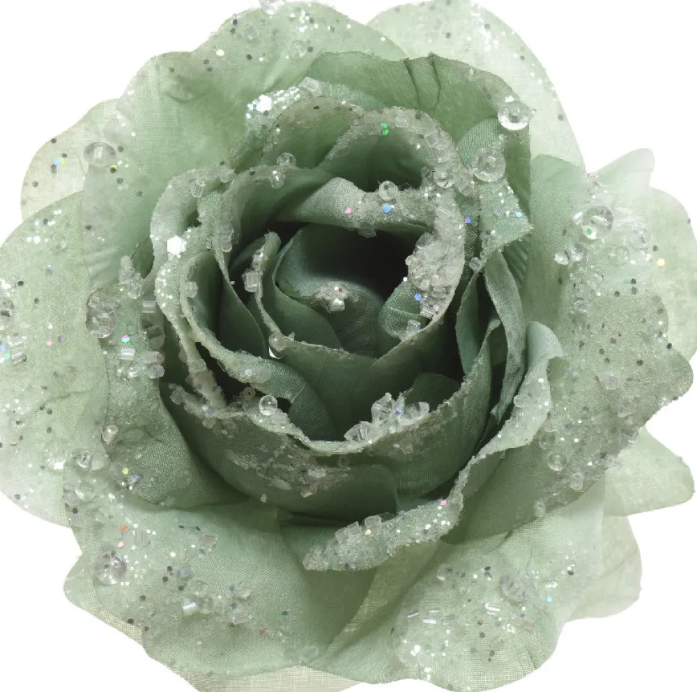 New Everlands Weihnachtsschmuck Rose mit Clip grün D 14 H 8,5 cm Weihnachtskugeln & -Anhänger