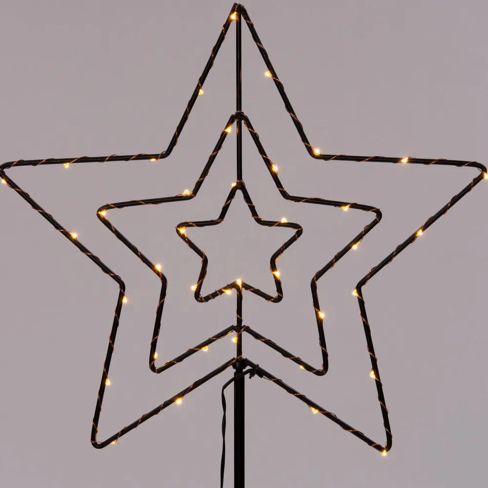 Gartenstecker Stern mit Timer schwarz warmweiß H 35 cm Weihnachtsfiguren (Außen)