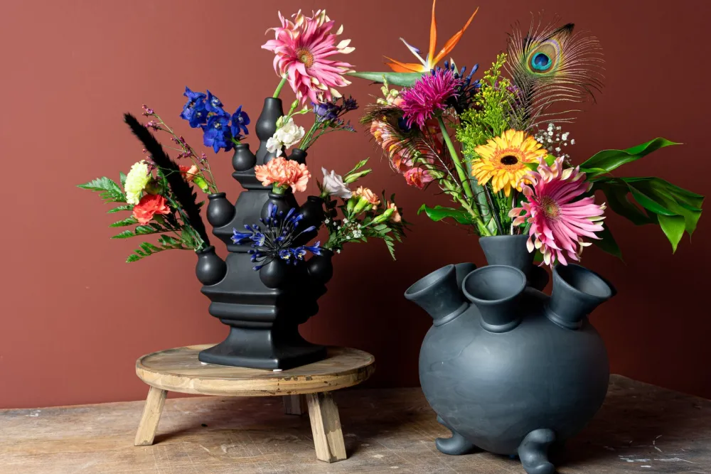 New Heinen Delfts blau x Tulpenvase schwarz D 15 H 40 cm Vasen & Krüge|Blumentöpfe & Pflanzgefäße