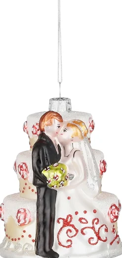 Discount House of Seasons Weihnachtsbaumschmuck Hochzeitstorte weiß 8,5 x 8,5 x 10,5 cm Weihnachtskugeln & -Anhänger