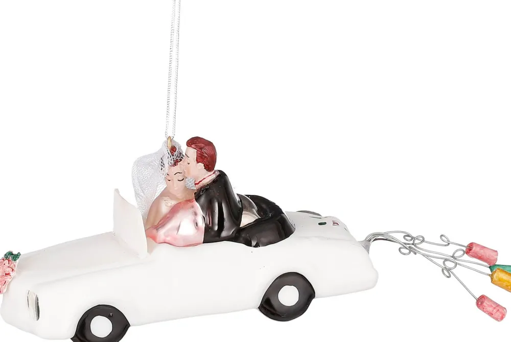New House of Seasons Weihnachtsbaumschmuck Brautpaar in Auto weiß / schwarz 18,5 x 6 x 7 cm Weihnachtskugeln & -Anhänger