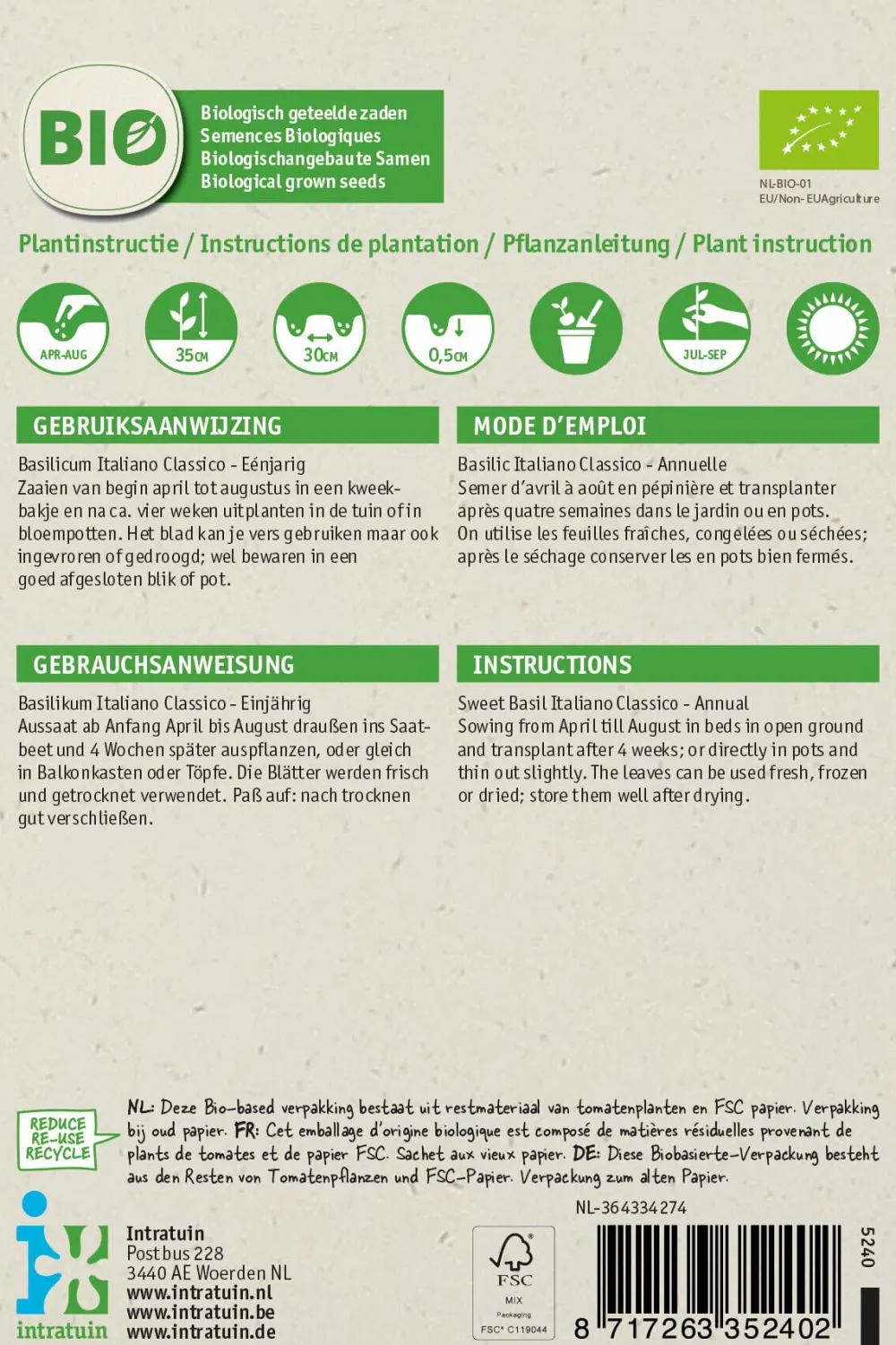 Best Basilikum (Ocimum basilicum 'Italiano Classico') (BIO) Samen Kräutersamen|Saatgut