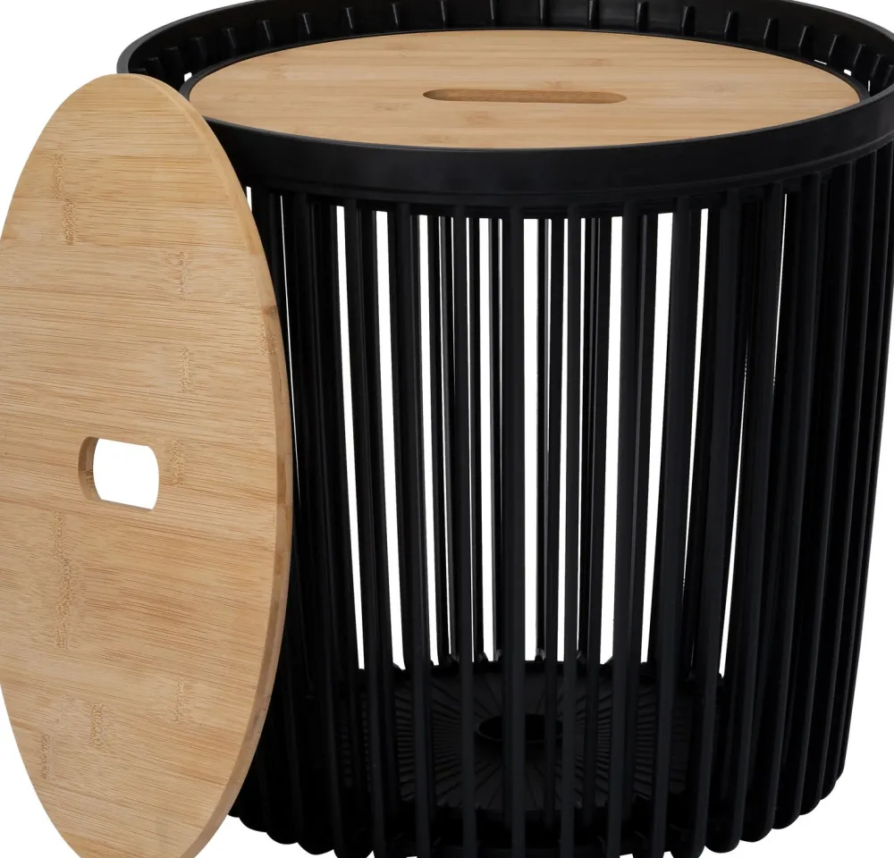 Outlet Beistelltisch mit Korb schwarz / naturell D 39 H 38 cm 2 St. Pflanztische & -Regale