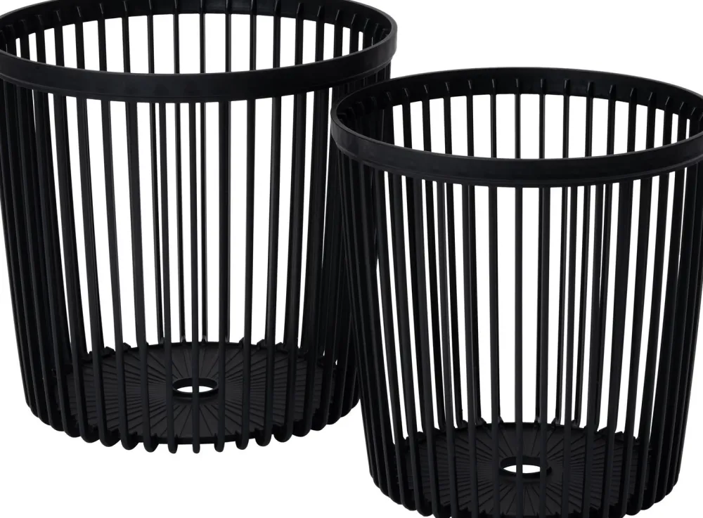 Outlet Beistelltisch mit Korb schwarz / naturell D 39 H 38 cm 2 St. Pflanztische & -Regale