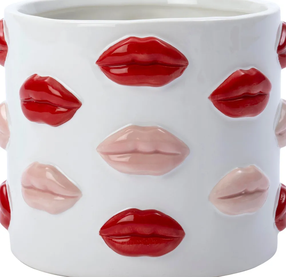 Hot Blumentopf Lip weiß / rot D 17 H 14 cm Blumentöpfe & Pflanzgefäße|Blumentöpfe