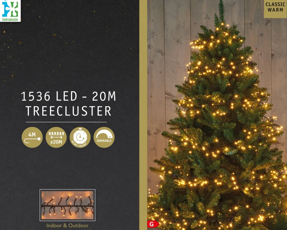 Clearance Cluster-Lichterkette 20 m mit 1536 LED Lämpchen klassisch warm Weihnachtsbaumbeleuchtung