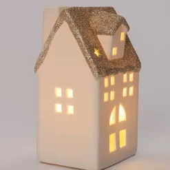 Online Häuschen Gerry weiß mit LED 7,5 x 6,5 x 13 cm Weihnachtsfiguren & -Objekte