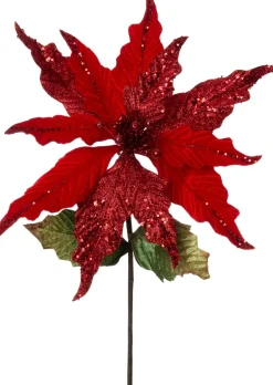 Clearance Kunstblume Weihnachtsstern mit Glitzer rot 55 cm Weihnachtszweige & -Blumen