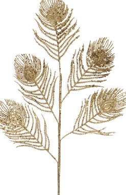 Online Kunstzweig mit Pfauenfedern Glitzer gold 82 cm Weihnachtszweige & -Blumen