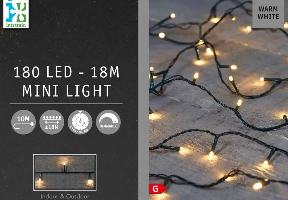 Lichterkette 18 m mit 180 LEDs warmweiß Weihnachtsbaumbeleuchtung