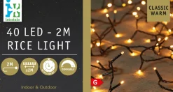 Lichterkette 2 m mit 40 Reiskorn-LEDs warmweiß Weihnachtsbaumbeleuchtung