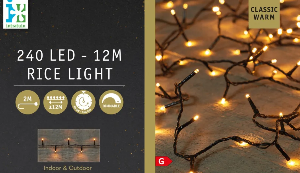 Online Lichterkette schwarz 12 m mit 240 Reiskorn-LEDs klassisch warm Weihnachtsbaumbeleuchtung