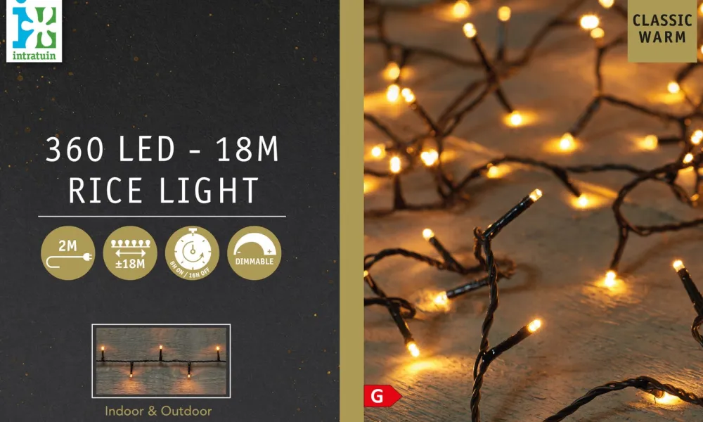 New Lichterkette schwarz 18 m mit 360 Reiskorn-LEDs klassisch warm Weihnachtsbaumbeleuchtung