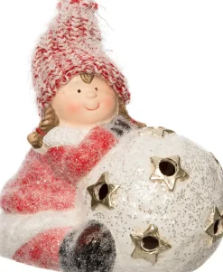 Mädchen mit Ball LED rot / weiß 16 x 11,5 x 13 cm Weihnachtsfiguren & -Objekte