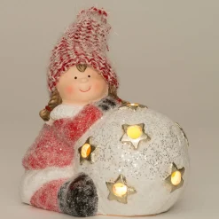 Mädchen mit Ball LED rot / weiß 16 x 11,5 x 13 cm Weihnachtsfiguren & -Objekte