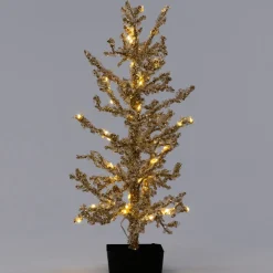 Clearance mini Künstlicher Weihnachtsbaum Kristal gold met 60 warmweißen Lämpchen 28 H 46 cm Weihnachtsfiguren & -Objekte