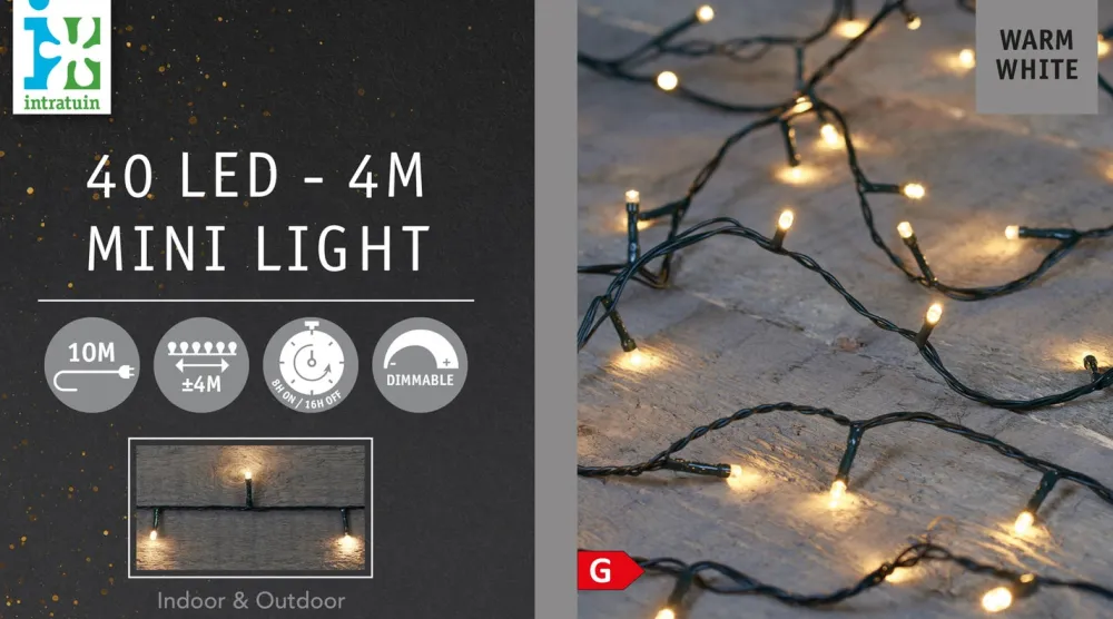 Mini-Lichterkette Premium 4 m mit 40 LEDs warmweiß Weihnachtsbaumbeleuchtung