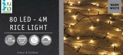 Hot Reiskorn Lichterkette 4 m mit 80 LEDs warmweiß Weihnachtsbaumbeleuchtung