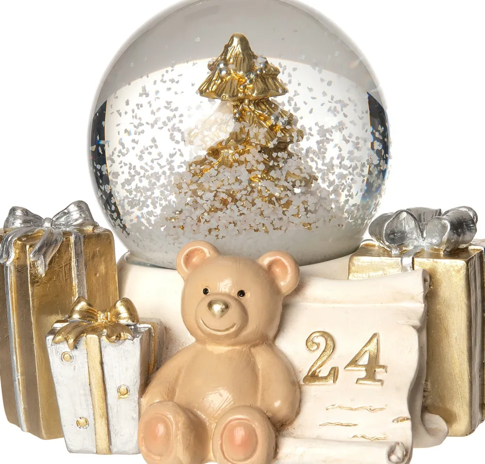Online Schneekugel Bär und Geschenke Miriam gold/weiß 11 x 9 x 9 cm Weihnachtsfiguren & -Objekte