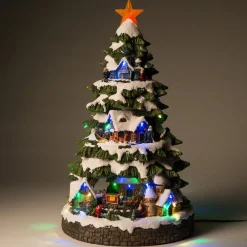 Best Tannenbaum mit Weihnachtsdorf beleuchtet D 28,5 H 36,5 cm Weihnachtshäuschen