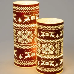 Sale Teelichthalter Winter rot met LED Beleuchtung D 9 H 17,5 cm Led Kerzen