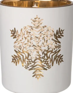 Clearance Teelichthalter Schneeflocke Anton weiß / gold D 7 H 8 cm Teelichthalter