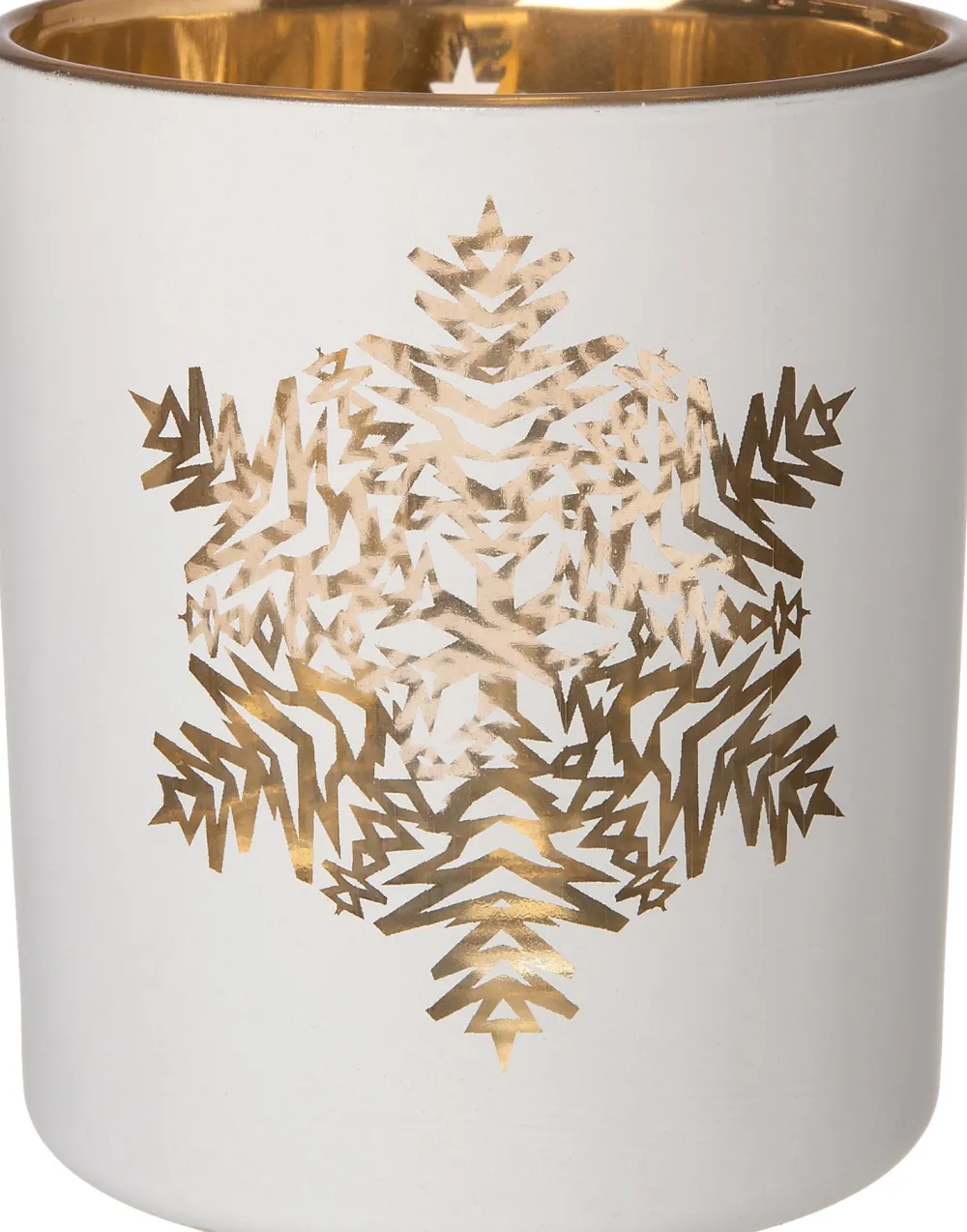 Clearance Teelichthalter Schneeflocke Anton weiß / gold D 7 H 8 cm Teelichthalter