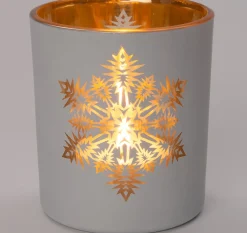 Clearance Teelichthalter Schneeflocke Anton weiß / gold D 7 H 8 cm Teelichthalter