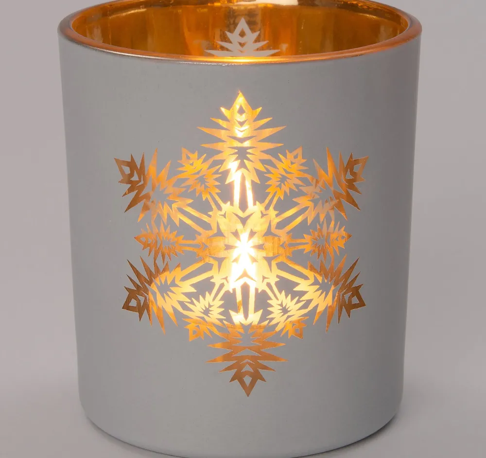 Clearance Teelichthalter Schneeflocke Anton weiß / gold D 7 H 8 cm Teelichthalter
