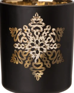 Best Teelichthalter Schneeflocke Anton schwarz / gold D 7 H 8 cm Teelichthalter
