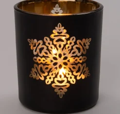 Best Teelichthalter Schneeflocke Anton schwarz / gold D 7 H 8 cm Teelichthalter