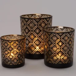 Best Teelichthalter Rauten Noah schwarz D 8,8 H 10 cm Teelichthalter