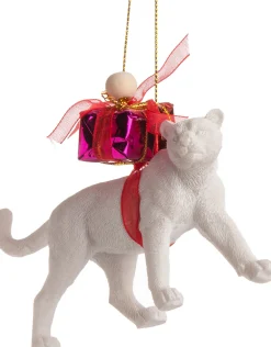 Best Weihnachtsbaumschmuck Löwe mit Geschenk weiß / rot 10 x 4 x 10 cm Weihnachtskugeln & -Anhänger