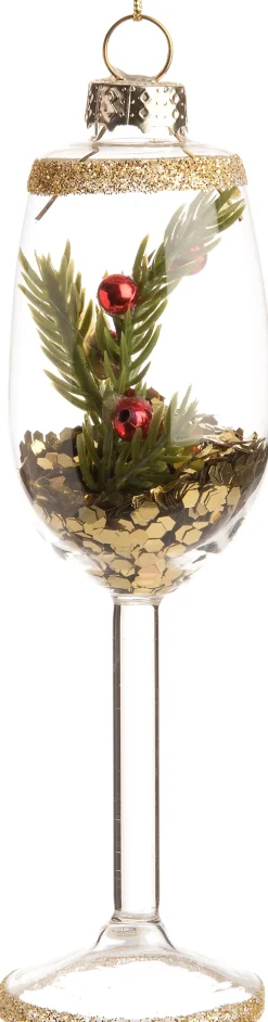 Online Weihnachtsbaumschmuck Weinglas transparent / gold D 4 H 13 cm Weihnachtskugeln & -Anhänger