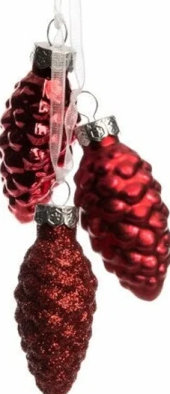 Hot Weihnachtsbaumschmuck Tannenzapfen rot 2,8 x 2,5 x 6 cm Weihnachtskugeln & -Anhänger
