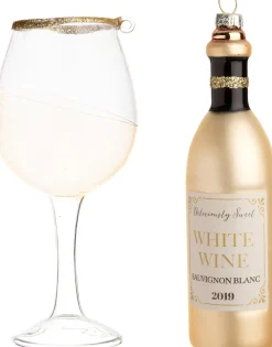 Discount Weihnachtsbaumschmuck Weinglas mit Flasche weiß D 4 H 14,5 cm Weihnachtskugeln & -Anhänger