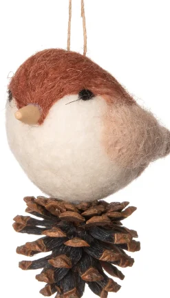 Hot Weihnachtsbaumschmuck Vogel mit Tannenzapfen rosa rot10 x 5,5 x 10 cm Weihnachtskugeln & -Anhänger