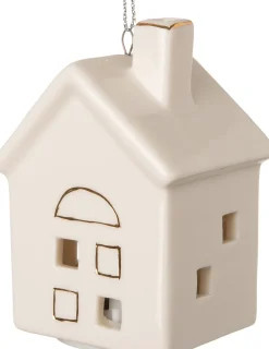 Clearance Weihnachtsbaumschmuck Häuschen creme LED warmweiß 5 x 4,5 x 7 cm Weihnachtskugeln & -Anhänger