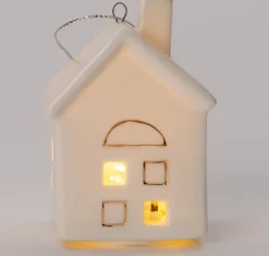 Clearance Weihnachtsbaumschmuck Häuschen creme LED warmweiß 5 x 4,5 x 7 cm Weihnachtskugeln & -Anhänger